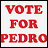Red pixelated text on a light background reads 'VOTE FOR PEDRO' in three centered lines.
