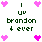 Pixel art icon with pink hearts and green text reading 'i luv brandon 4 ever' arranged in a pattern on white background