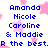 Pixelated blue text lists names Amanda Nicole Caroline & Maddie with 'R the best.' over pink stars on white background.