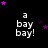 Black background with white text 'a bay bay!' repeated in a , surrounded by purple and dark purple stars in various positions