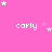A static image with a bright pink background featuring repeated white text "carly" and scattered star shapes in varying sizes.