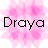 Pixelated text 'Draya' in black block letters on a pink floral background with soft gradient transitions.