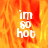 A pixelated image with fiery orange and yellow background displaying white text 'im so hot' in three lines, with a gray rectangular area on the right side.