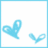 Two side-by-side show a light blue heart icon and a smaller heart icon on white backgrounds, with the right displaying the text 'Kendra' above the larger heart
