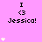 Pixelated pink background with repeated 'I <3 Jessica!' text and white heart symbols in a pattern, some hearts animated to appear larger or more numerous