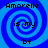 Four identical blue spiral backgrounds with black text reading "Amorelle is my bf" arranged in a