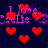 Pixelated red hearts and purple text reading "I Love <3" on a dark blue background, with repeated heart shapes scattered throughout.