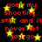 Red text on black background with yellow stars, repeating 'your my shooting star and i'll never let you go' in pixelated font.
