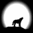 Silhouette of a wolf-like animal against a bright circular background, transitioning through multiple poses including standing, howling, and walking.