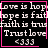 A black background with white text reading "Love is hope, hope is faith, faith is trust. Trust love <333" in a of four , each bordered by pink lines