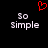 Red pixelated heart above two identical pixelated text blocks reading 'So Simple' on black background.