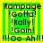 Green and yellow pixelated icon with text "Rampage", "Gotta!", "Rally!", "Goin!", and "!!!Oo Ah!!!" arranged in a layered pattern