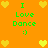 Pixelated orange background with green text reading "I Love Dance :)" and yellow heart symbols arranged in a pattern