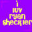 Yellow pixelated text on purple background with pink stars, displaying 'i luv ryan sheckler' in stacked lines across six repeated