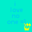 A turquoise background displays blue text reading "i love no one =]" with a yellow pixelated hand gesture icon in four different positions across the image.