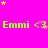 Bright pink background with repeating green text 'Emmi <3' and scattered yellow and pink stars.