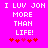 Bright pink background with white pixelated text reading "I LUV JON MORE THAN LIFE!" and five red heart symbols below the text.