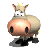 Animated cow icon with pink nose, black hooves, and yellow tuft on head in various poses.
