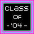 Five identical pixelated icons display 'CLASS OF -'04-' text on black backgrounds with multicolored borders.