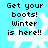 Pixelated text and snowflakes on a cyan background with visible animation changes between frames.
