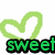 Green heart outline above text labels 'sweet', 'crazy', 'funny', 'werid', and 'tricia' in various colors on white background.