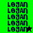 A pixelated image with repeated 'LOGAN' text in dark blue on green and black backgrounds, featuring a small star symbol that changes color between frames.