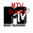 Pixelated icon with red text "MTV Sucks" overlaid on a grayscale image of a television set with a person holding a microphone.