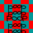 Animated sequence of repeating 'POOP' text in black pixelated font on alternating red and cyan backgrounds with shifting patterns.