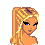 Pixel art buddy icon featuring a blonde female character with blue eyes and turquoise bell-bottom pants, alongside repeated text "HOTTIE!" in teal lettering.