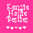 Pixelated text 'Kenzie Hallie Belle' in white on bright pink background with five white and pink heart symbols below.