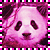 Pixelated pink panda face with black eyes and nose, bordered by alternating pink-black checkered pattern.