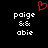 A black background displays two identical white text blocks with 'poige', '&&', and 'obie' stacked vertically, each with a red pixelated heart symbol above the left block.