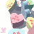 Pixelated heart-shaped candy icons with text, pink hearts, and blue shapes on white background.