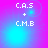 Pixelated text 'C.A.5 + C.M.B' on a gradient background with shifting light effects.