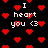 Pixelated red hearts and white text reading "I heart you <3" on a black background with scattered heart symbols.