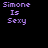 Purple text 'Simone Is Sexy' repeated across a black background with pink heart shapes and blue dots, some hearts animated to change into small blue hearts.