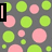 Pixelated image with pink and green circles on gray background, text 'love' in top-right, partial names at bottom left.