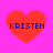 Four red heart shapes on a bright pink background, each containing the text KRISTEN in blue pixelated letters.