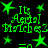 Green pixelated text and star shapes on black background, with repeated phrases and animated star movements.