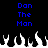 Blue pixelated text "Don The Man" appears twice on a black background above white and gray flame-like shapes.
