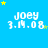 Blue background with white text 'joey 3.14.08' and yellow/green stars; gray rectangle in bottom-right corner.