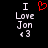 Pixelated text reads "I Love Jon <3" with a red heart symbol above the text on a black background.
