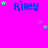 A bright pink background displays multiple blue 'Riley' text icons with green and purple star accents, arranged in a pattern