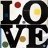 Pixelated image of the word 'LOVE' in bold black letters with two fried eggs replacing the 'O's, one red dot above the left egg.