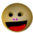 Pixelated circular face with gradient brown skin, black oval eyes, two purple square nostrils, and a wide open mouth showing red interior and black outline.