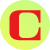 Red letter C on yellow circular background with gray border, static pixelated image.