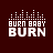 Pixelated text 'BURN BABY BURN' with red and white dots above on dark background, showing animation progression from full to partial visibility.