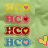 Animated sequence of 'HCO' text icons with heart symbols in yellow, red, and blue variations against a green background, showing color transitions between frames.