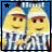 Two identical cartoon figures in striped pajamas with white headbands, standing side-by-side against a blue background; one figure's star icon alternates between black and yellow.