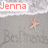 Pixelated image with 'Jenna' text in red on white banner above a gray background featuring a small star-shaped figure.